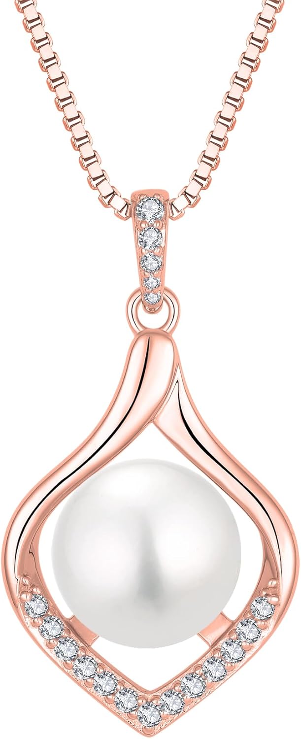 Pearl Necklace for Women 925 Sterling Silver Pendant Necklace with 10MM Pearl Jewelry Gifts for Her