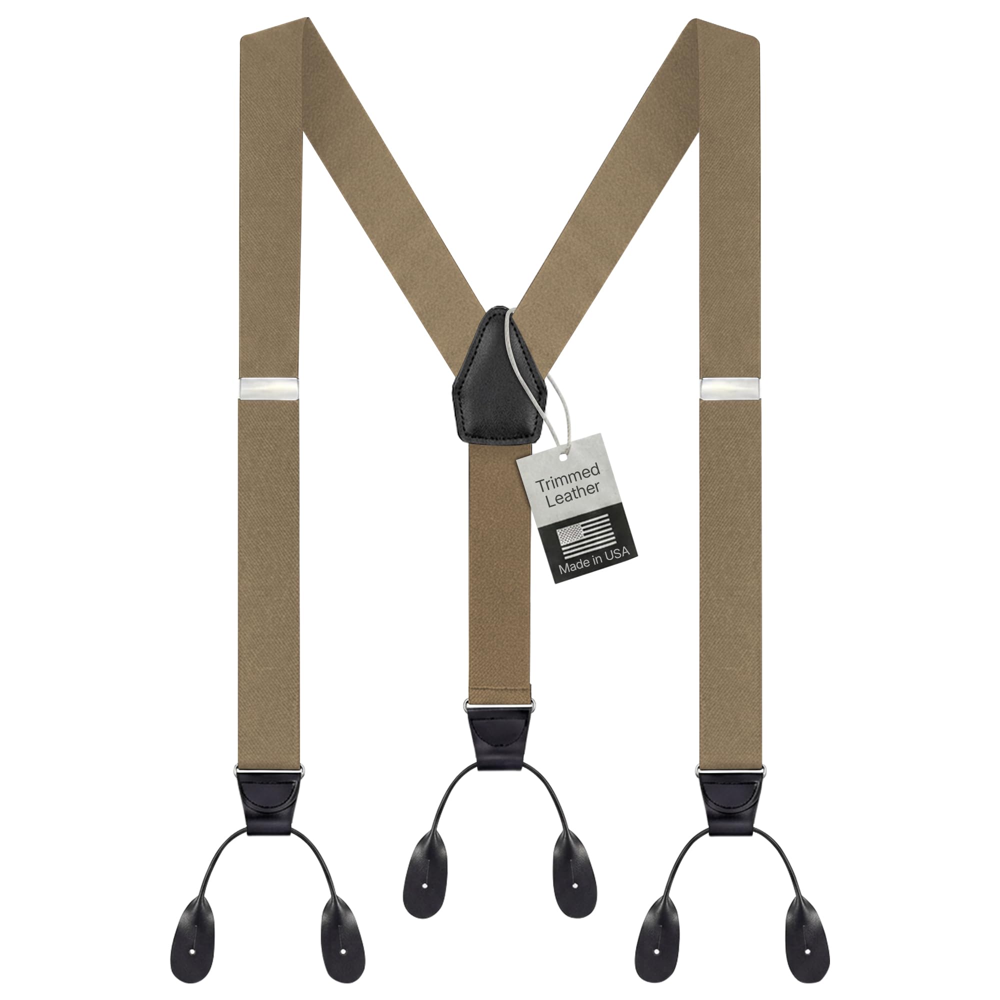 HOLD'EM Tuxedo Button Suspenders for Men – Mens Dress Suspenders Formal | 100% Genuine Leather | Made in USA | Regular &amp; Tall