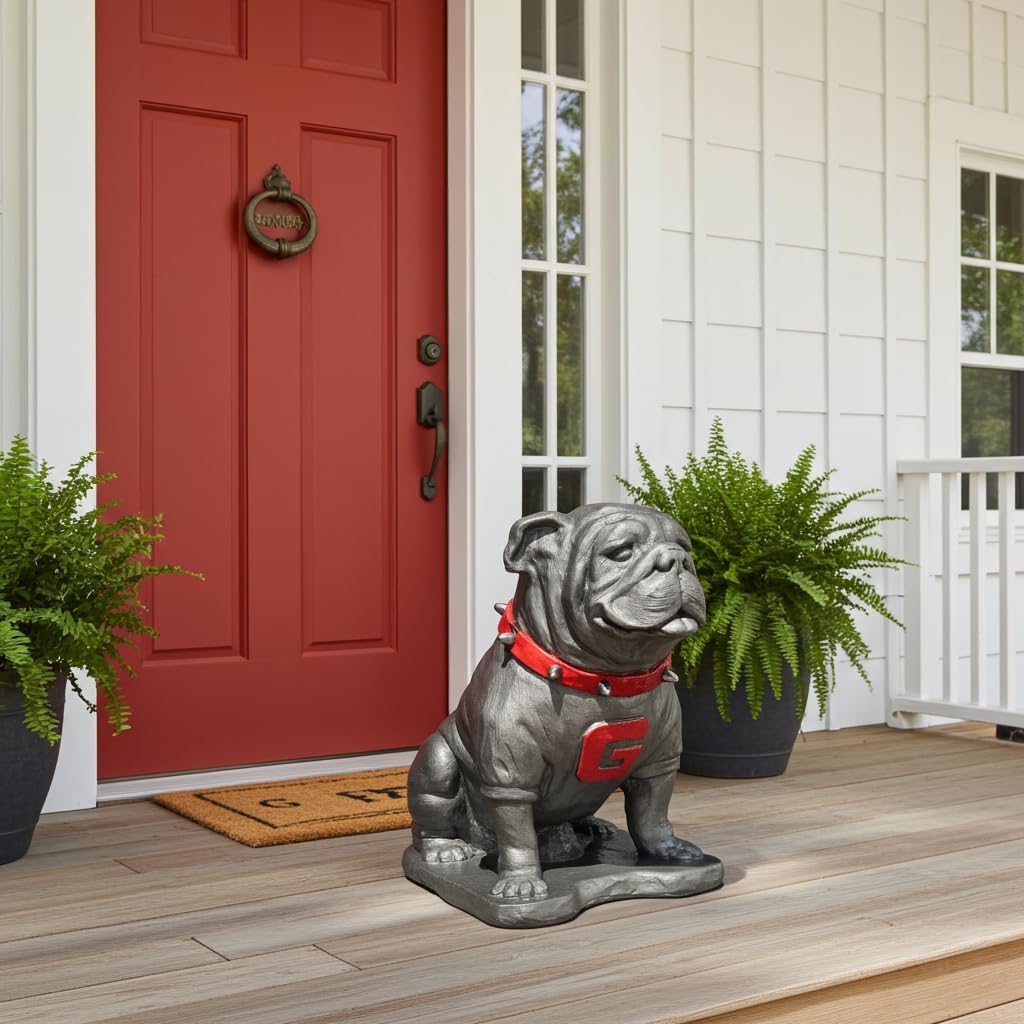College Bronze Georgia Bulldogs UGA Mascot Stone Statue with Pewter Metal Coating