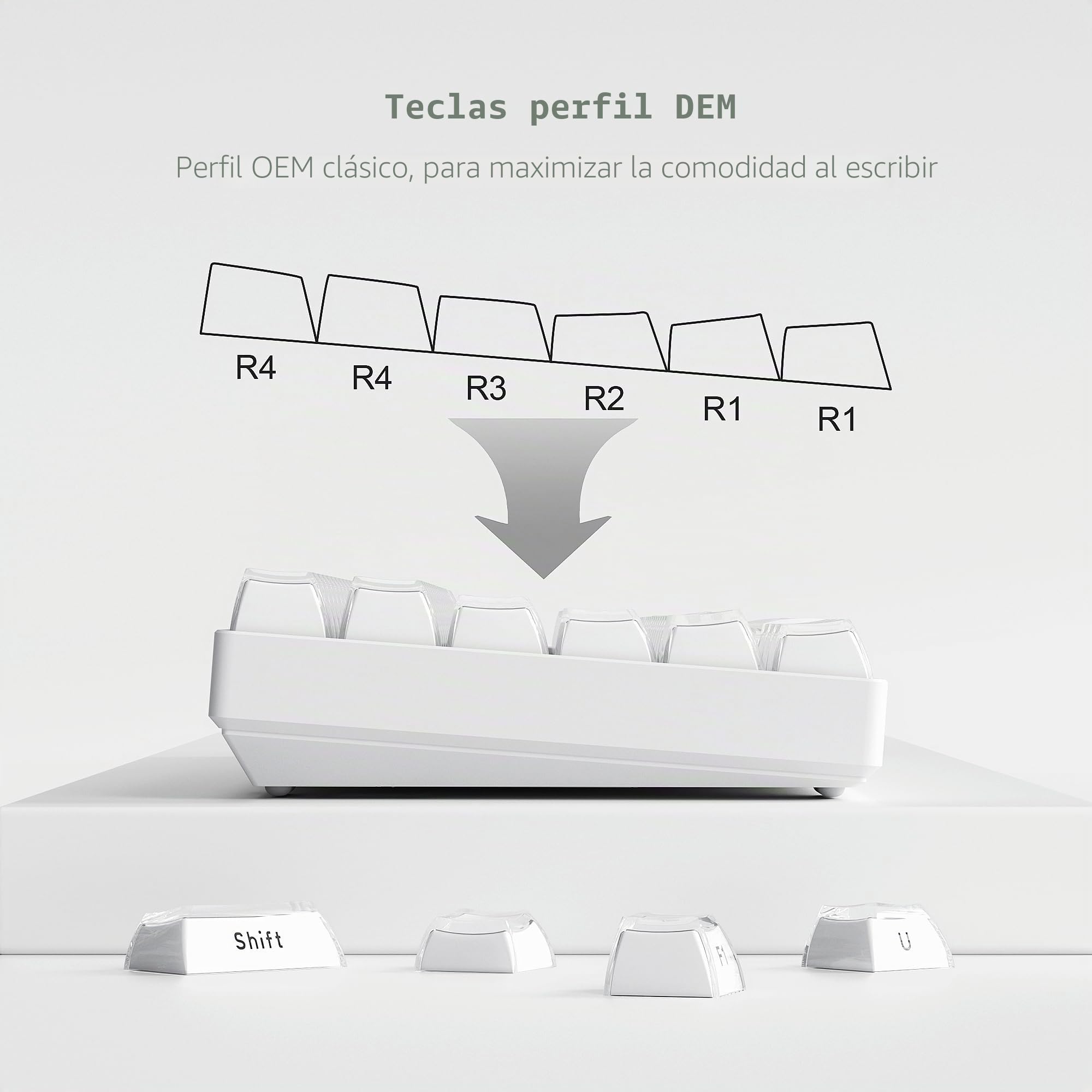 Womier Crystal Jelly - Teclas para Teclado mecánico (no necesariamente españolas), 60, 65, 75 y 100%, impresión Lateral, Lindas Teclas de Perfil OEM, Cherry Gateron MX de 113%, Blanco