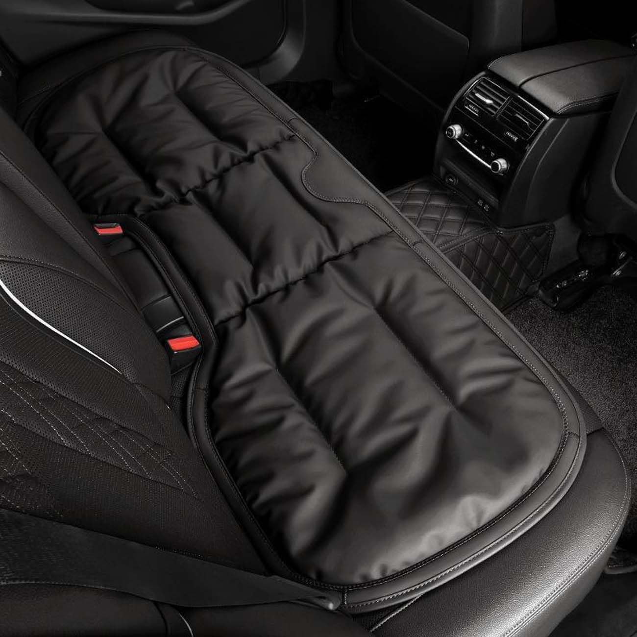 Skin-Friendly & Dirt-Repellent Leather Seat Cushions, Universal Non-Slip Breathable Car Seat Cushions, Easy to Clean Leather Seat Cushions Suitable for Car (Black Rear Seat)