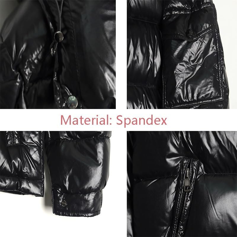 Down Jacket Classic Glossy Surface Winter Hooded High End Outerwear Unisex Down-filled Coat(Onecolor,L)