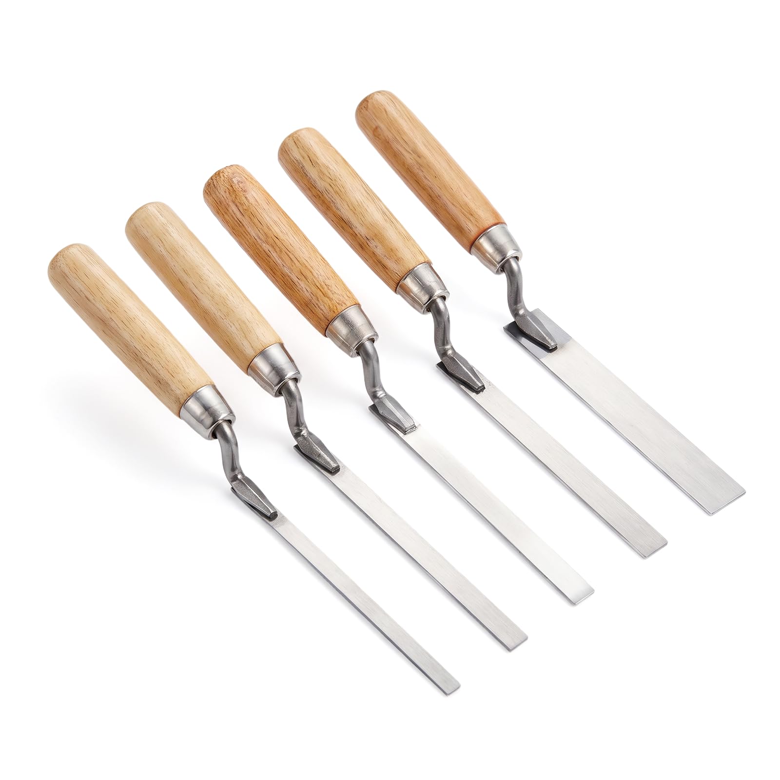 5 Pcs Stainless Steel Finger Pointing Trowel Set, 6/8/10/12/15mm Mortar Grout Tools, Pointing Trowels with Wooden Handles for Bricklaying, Tile Work & Masonry Repairs
