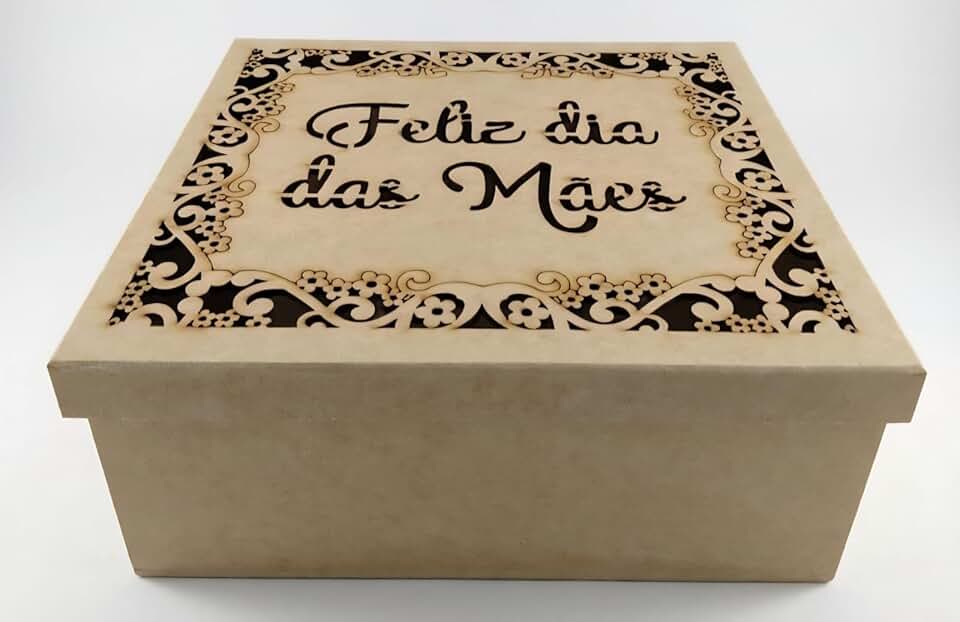 Caixa Decorativa Feliz Dia Das Mães + Palha Cesta Café Da Manhã Presente