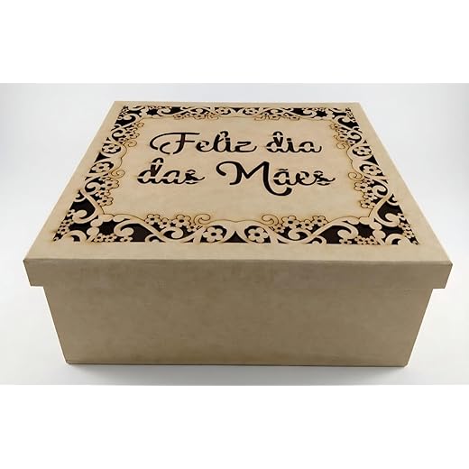 Caixa Decorativa Feliz Dia Das Mães + Palha Cesta Café Da Manhã Presente