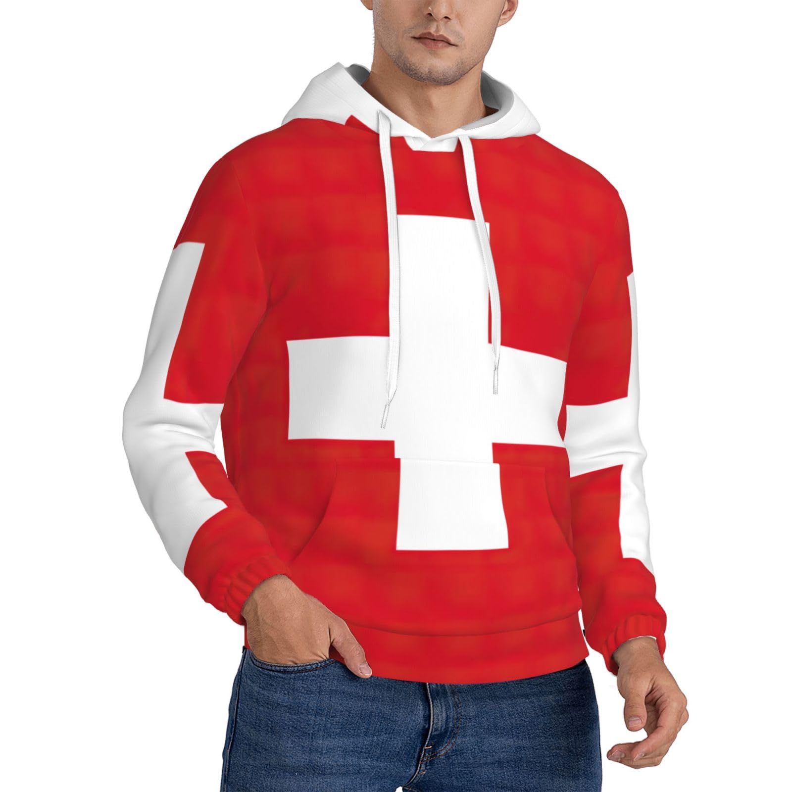 Sweat à capuche homme imprimé suisse EdWal en polyester doux à poche - 8