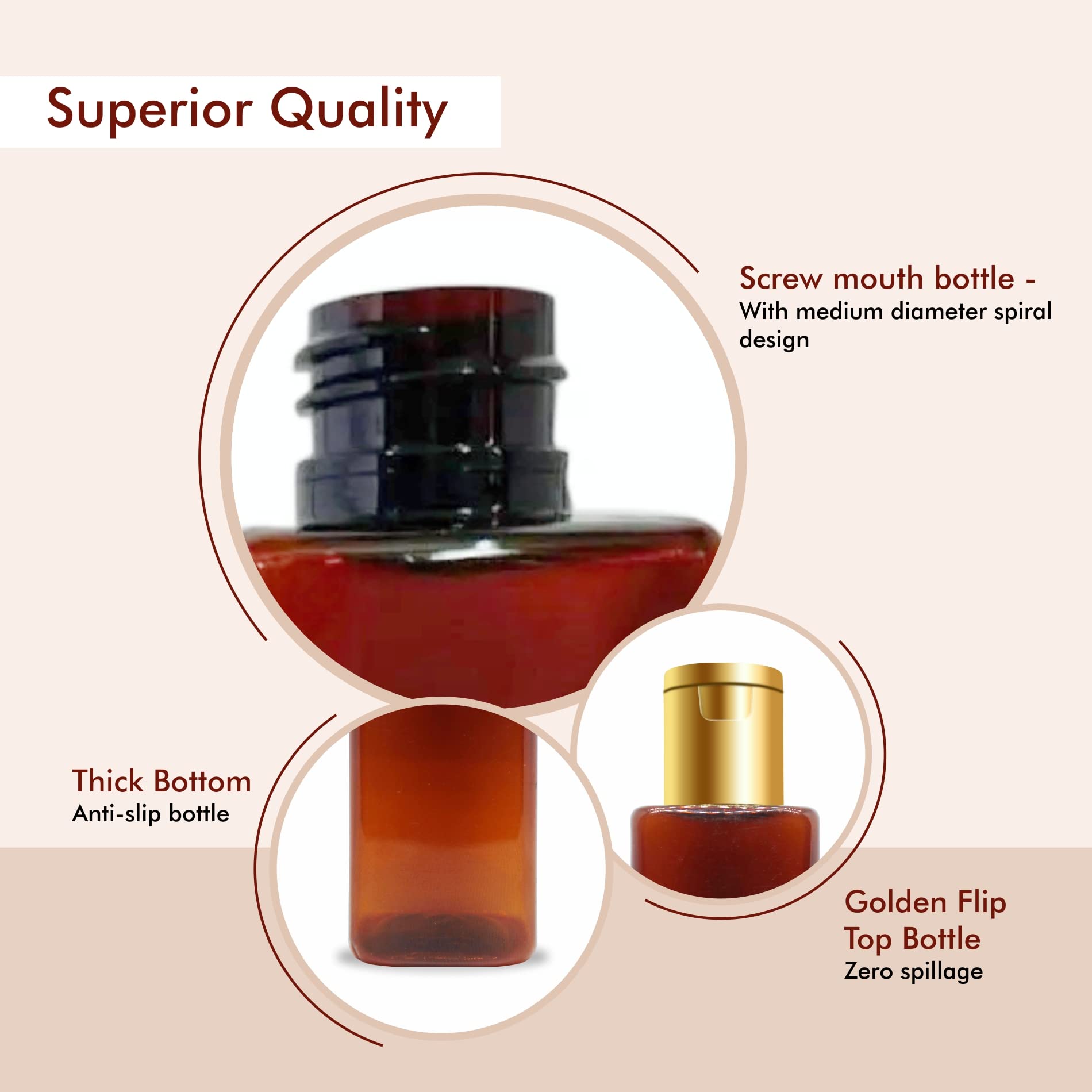 MYOC Amber PET Square Bottles with Flip top cap Pack of 6 β 200 ml Empty Refillable Flip Top Bottles for Shampoo, Lotion, Body Wash, Hair Oil & DIY Cosmetic Storage 2