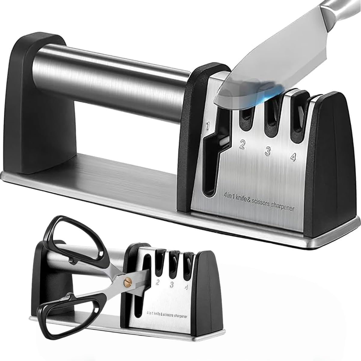 Knife Sharpeners 4 in 1 Kitchen Blade and Scissors Sharpening Tool, Powerful Professional Chef's Kitchen Knife Accessories, Manual Knife Sharpener Kitchen