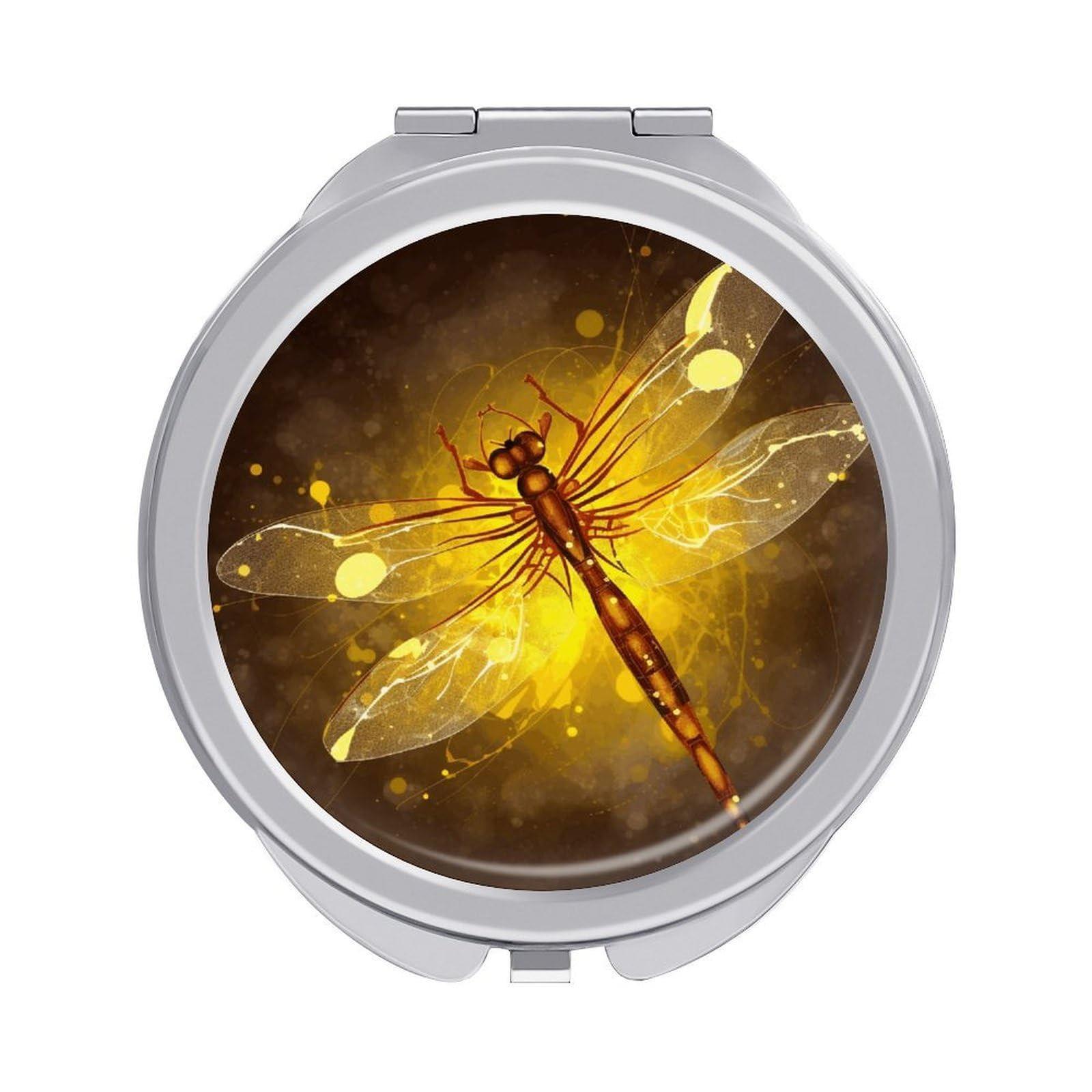 FekiLoot Abstract Yellow Dragonfly Makeup Mirror Compact Round Travel Makeup Mirror Portable Folding Handheld Pocket Mirrors for Handbag and Purses Gift Mini Mirrors