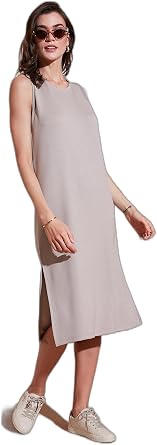 Lela Regular Fit Bisiklet Yaka Y rtma  Detayl  Basic Midi Elbise Bayan ELB SE 5866160