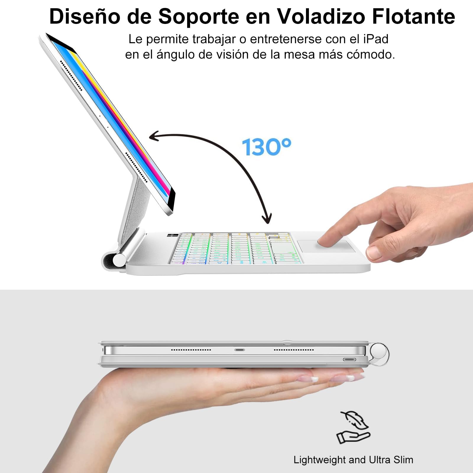 Magic Keyboard for iPad A16 11a Gen 2025/10a Gen 2022, Soporte Magnético Flotante y Panel Táctil Multitáctil de Precisión, Funda Teclado con Retroiluminado for iPad 10th/11th Gen 10.9/11 inch, Blanco