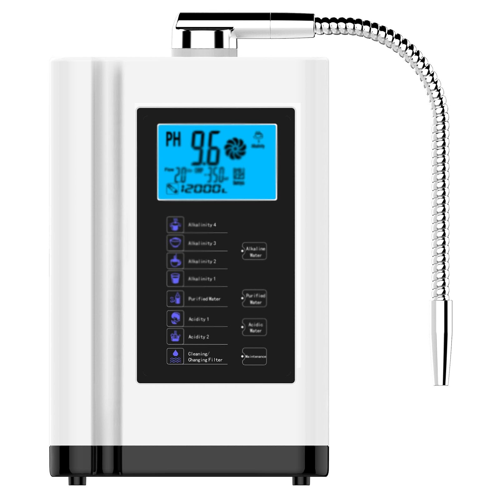 Ionizador De Agua Alcalina con 7 Configuraciones, hasta -500 Mv Orp, Ph 3.5-10.5, Máquina Purificadora De Agua, Filtración De Agua para El Hogar, Limpieza Automática White