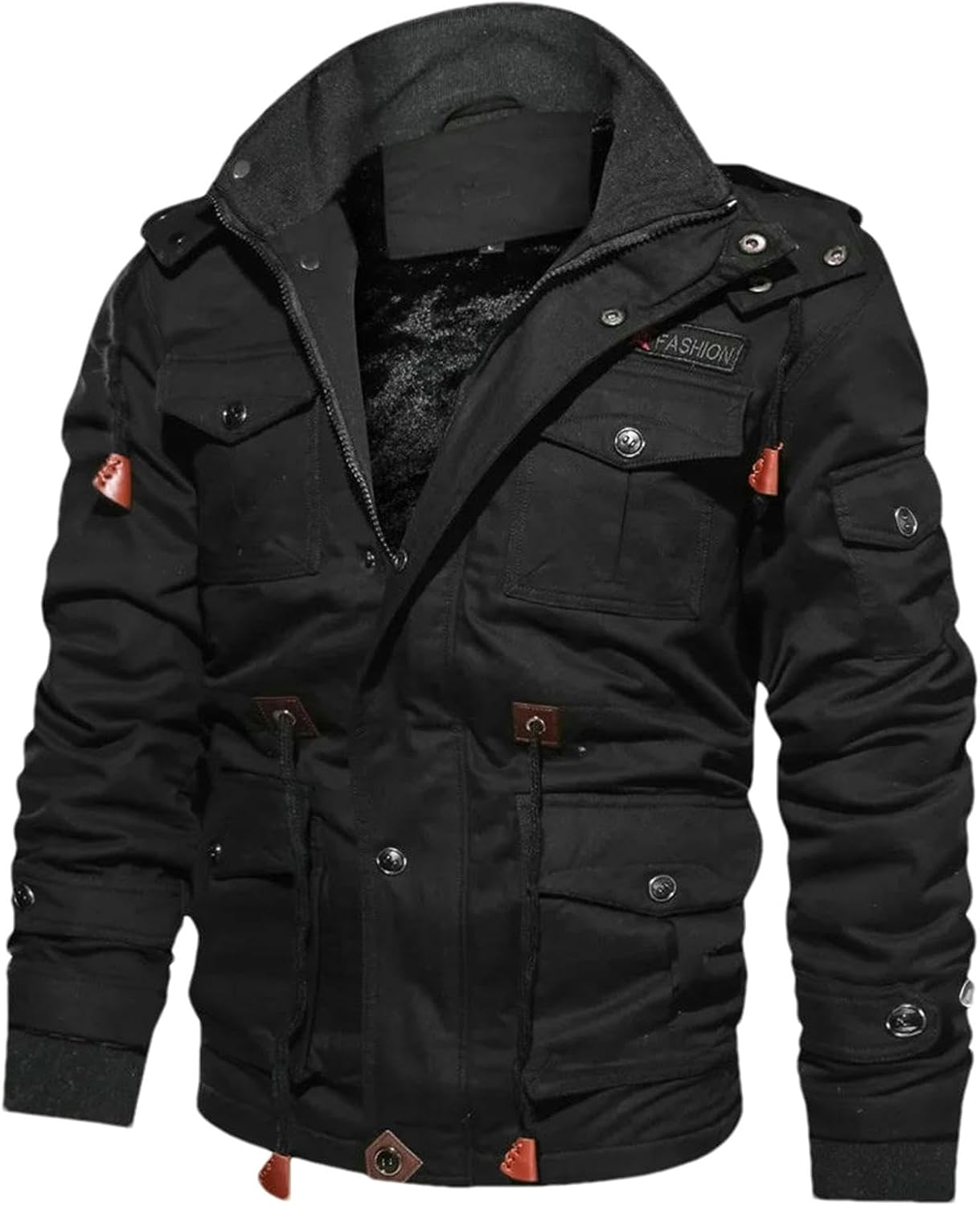 Winter Men's Jacket Solid Color Thickened Lining Plushed Warm Hooded Jacket Casual Cotton Coat