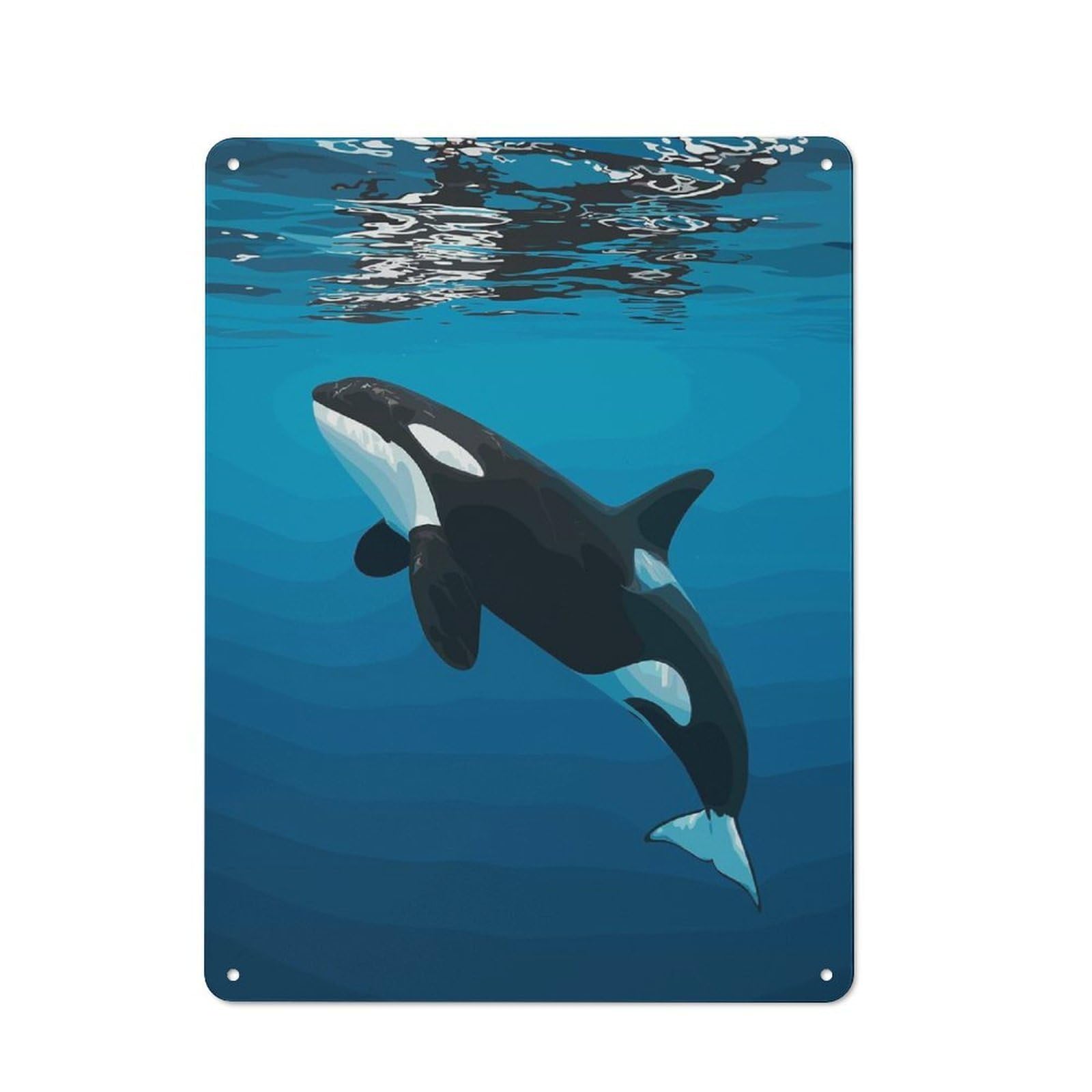 Junmoney Orca Swimming Underwater Illustration Metal Wall Sign 40X30cm Featuring For Bar Or Restaurant, For Restaurant Interior Fans