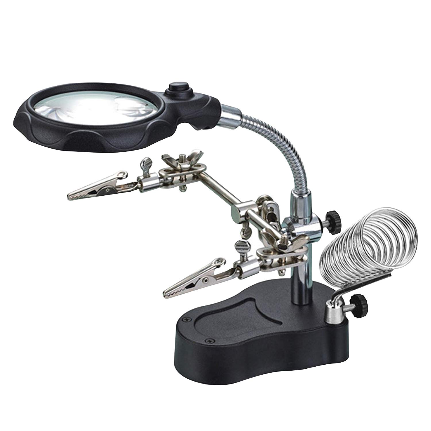 SIXRUN Magnifying Glass LED Lighted Desk Lamp with Clips, Stand
