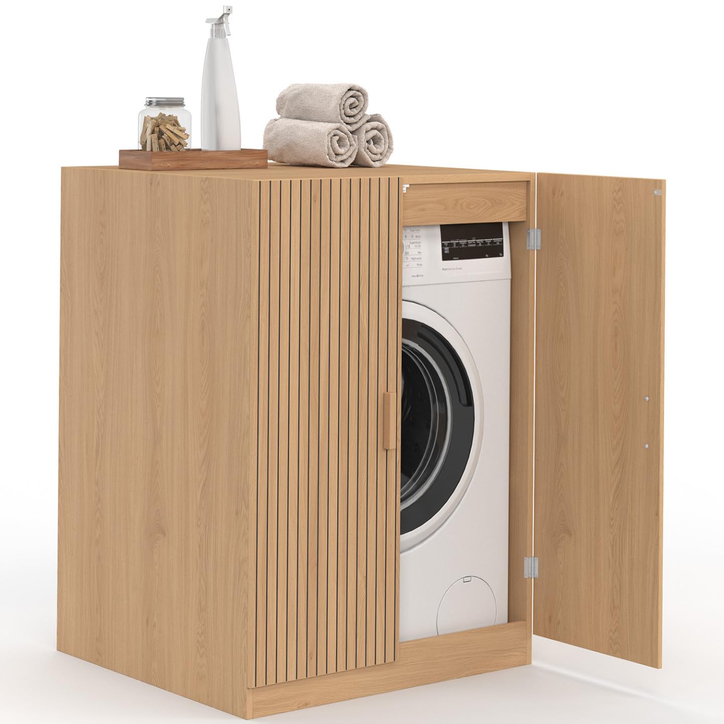 IDMarket - Mueble para lavadora Juliette con efecto de celosía y listones de madera, color roble