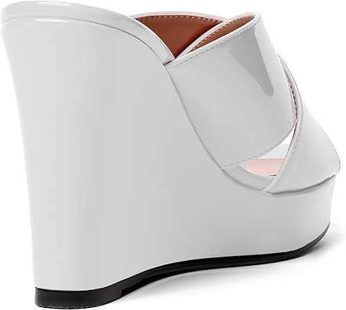 Miniatura 5 de MODENCOCO Sandalias de tacón alto con plataforma de patente para mujer, estilo casual, con puntera abierta, para fiesta, de 4 pulgadas