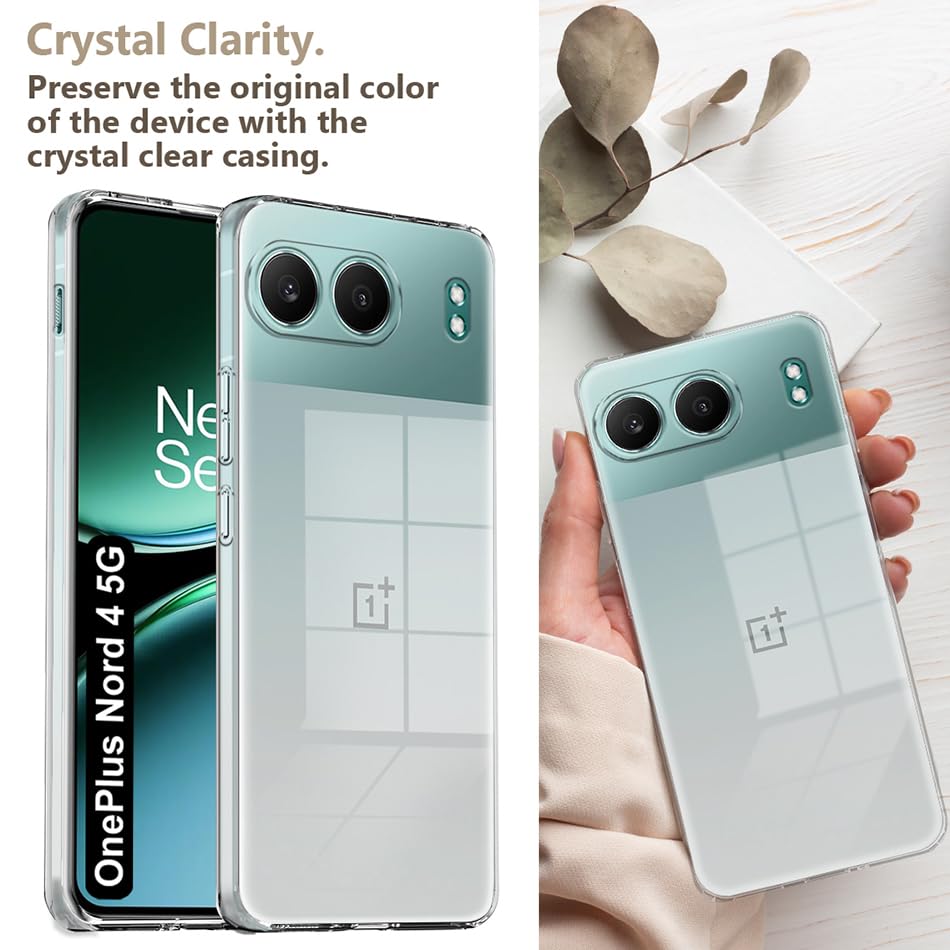 Image of Fashionury Crystal Clear Case for OnePlus Nord 4 5G | Yellowing Resistance | Transparent TPU Silicone | Raised Camera Lips | Slim Transparent Cover