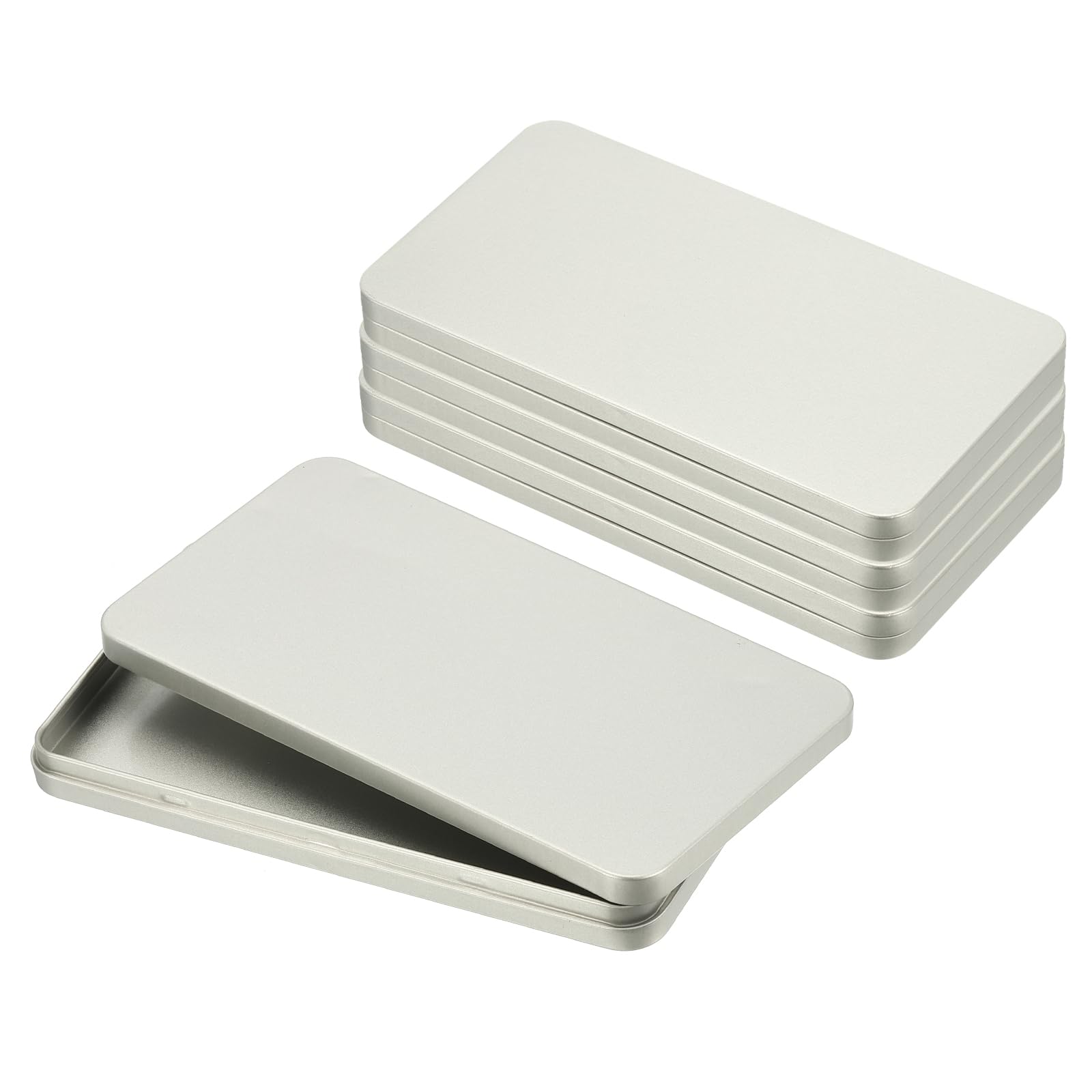 PATIKIL Small Cash Box, 4 Pcs Money Holder Metal Tin Box Cash Tray Money Organizer Case for Cash Ticket Credit Card Check Gift Silver