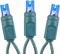 Vista 3 de Novelty Lights - Juego de mini luces LED de Navidad parpadeantes, 50 luces, color azul, cable verde, 25 pies