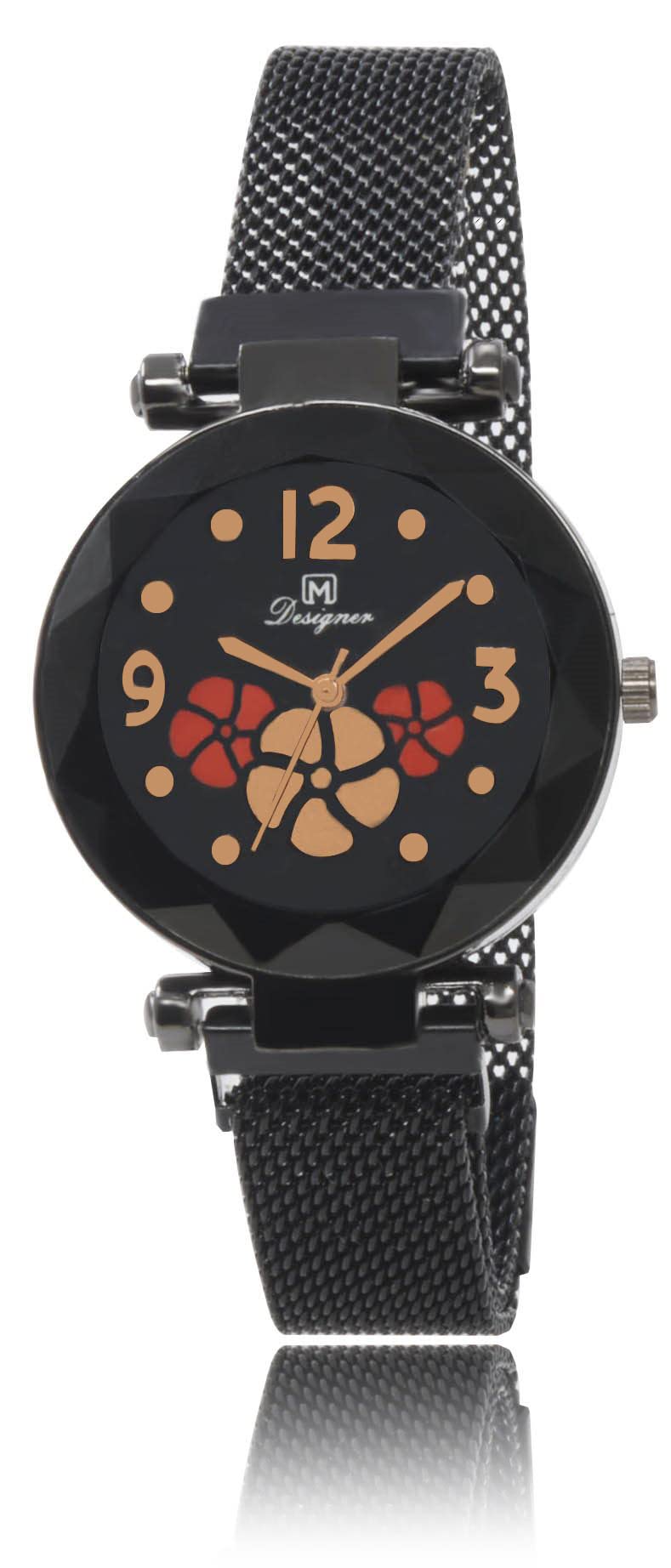 OM DESIGNER Analogue Black Magnet Watch for Women & Girls #Flower-1145 (Black) (B09P5H6V3Y) Amazon Price History, Amazon Price Tracker