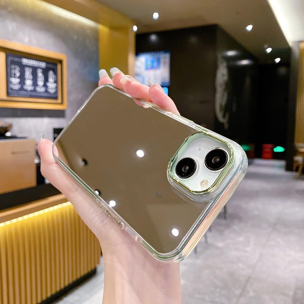 Coque iPhone 14 antichoc miroir de maquillage étui rigide tendance vert