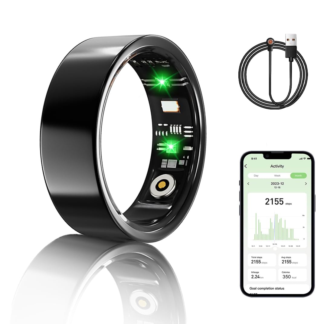 TXYYilufafafa Smart Ring Health Tracker: Ultra-Thin Sleep & Fitness Tracker, 24h Monitoring Heart Rate/Sleep/Activities, Android&iOS Waterproof for Men & Women (Black, 8)