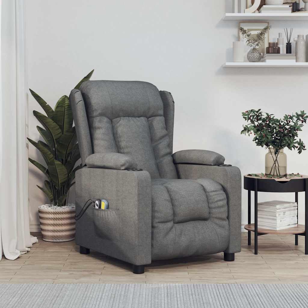 vidaXL Massagesessel, Sessel Verstellbar Elektrisch, Relaxsessel mit Liegefunktion Vibrationsfunktion, Ohrensessel Fernsehsessel, Dunkelgrau Stoff