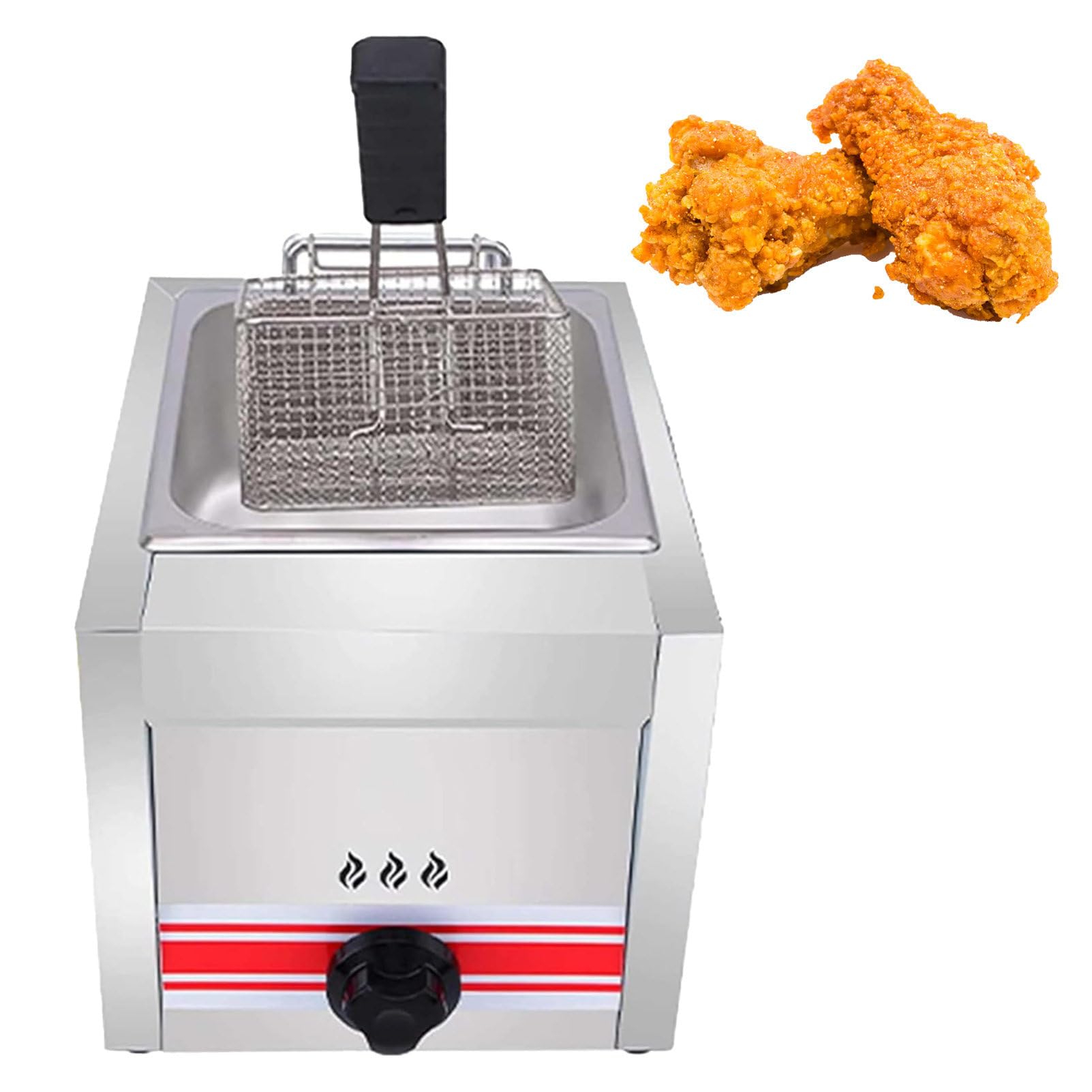 Friggitrice A Gpl in Acciaio Inossidabile, Friggitrice Professionale da Banco A Gpl con Doppio Serbatoio E 2 Cestelli da 10 Litri Ciascuno, Ideale per Patatine Fritte 10L