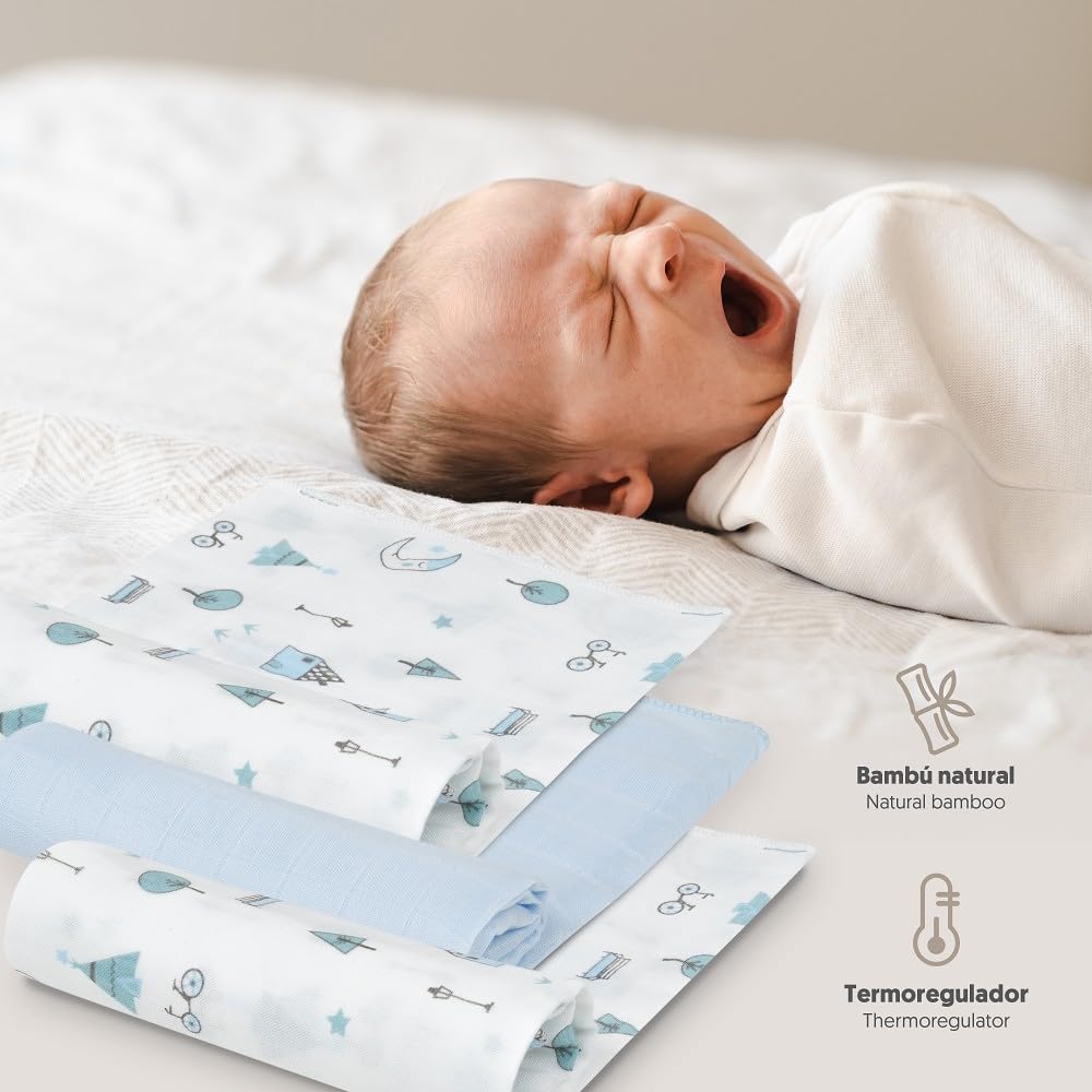 Interbaby Muselina Bambu Bebe 55x75cm | Gasas para Bebes Recien Nacidos, Lactancia, Toalla, Manta | Muselinas Bebe Cómoda, Suave, Transpirable
