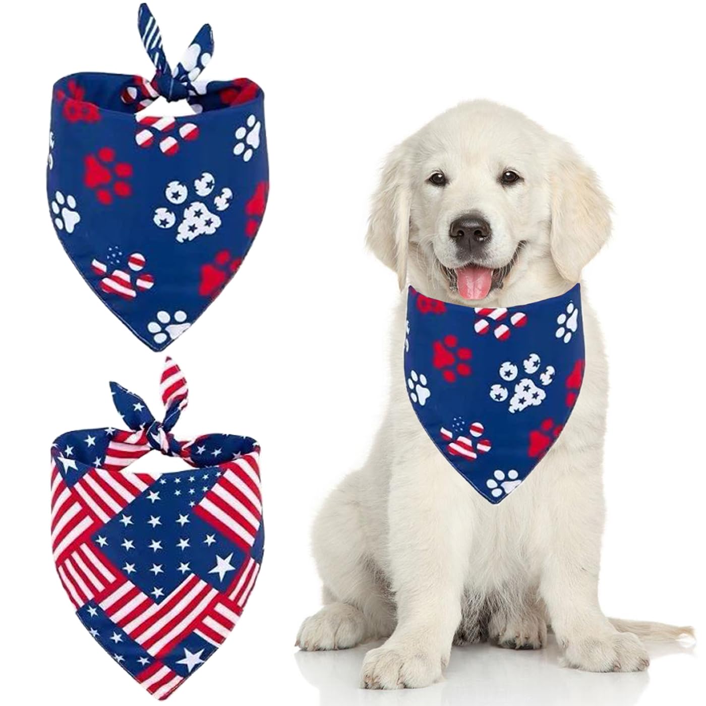 GeRRiT 2 Pack 4th of July Dog Bandanas, American Independence Flag Dog Bandana, Holiday Festival Accessories for Small, Medium, Large Dogs and Cats,