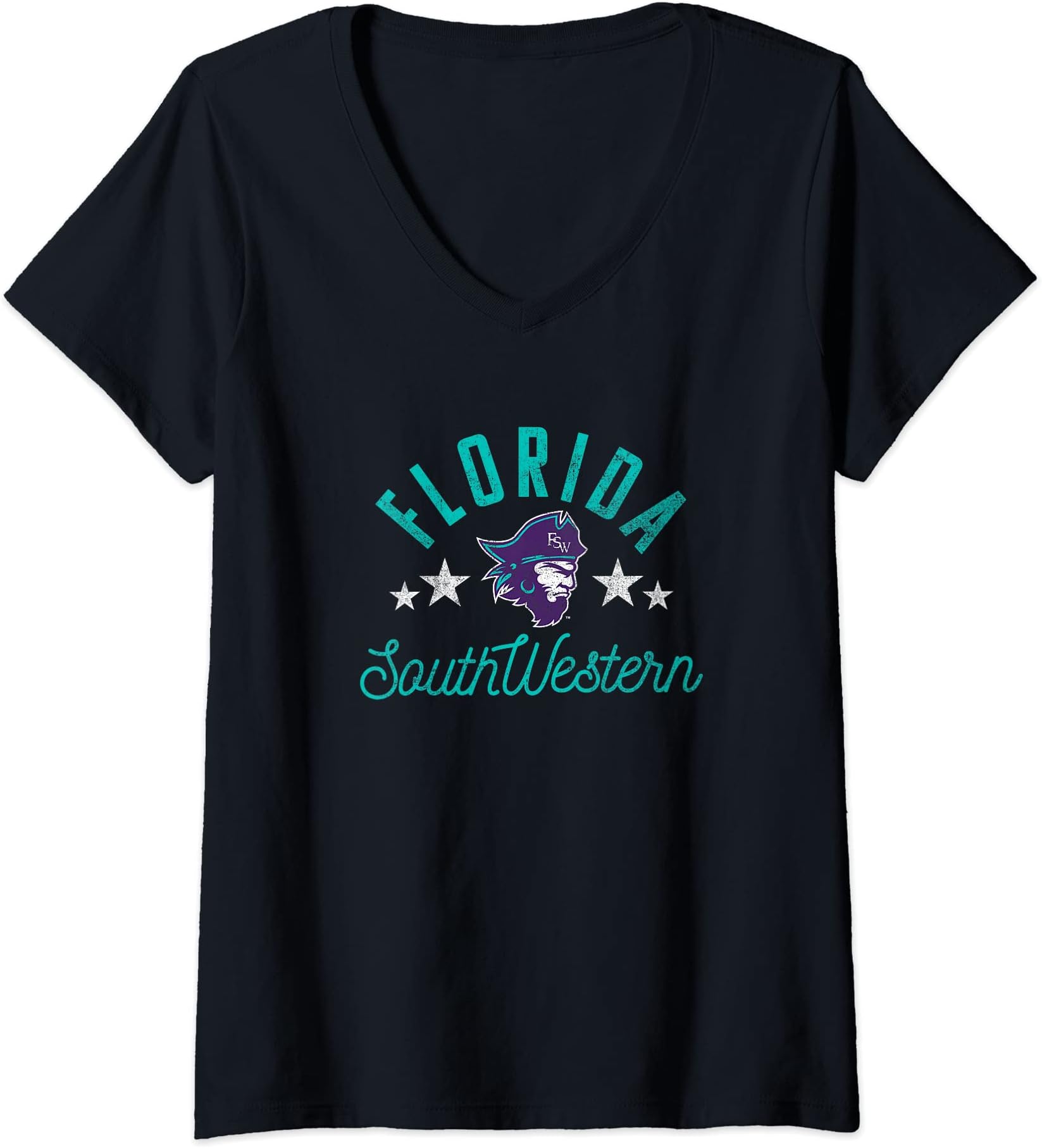 Florida Southwestern State FSW Buccaneers Logo V-Neck T-Shirt