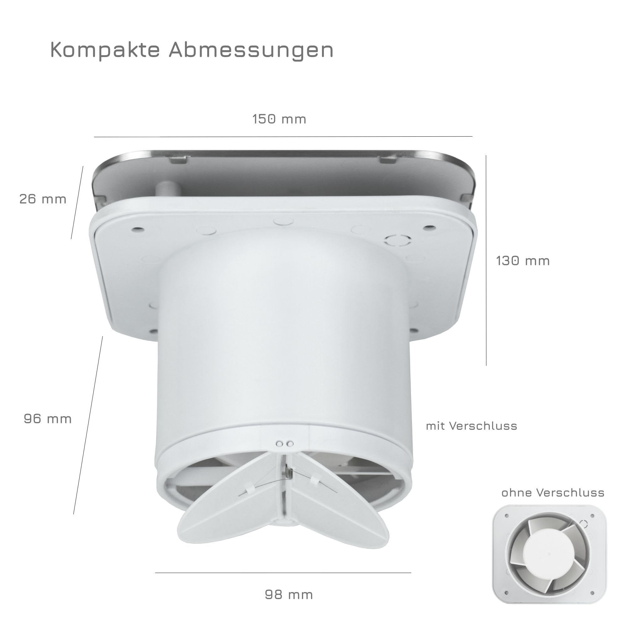 Turbionaire TREND 100 SA Badlüfter 100mm, Aluminium Frontplatte Matt, Gegen Feuchtigkeit und Schimmel, Mit Lichtschalter-Aktivierung, Für Belüftung im Badezimmer und WC, 5 Jahre Garantie