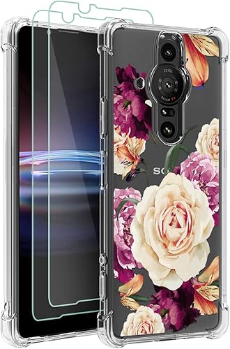 Osophter Funda para Sony Xperia Pro-I con 2 protectores de pantalla floral para niñas y mujeres, absorción de golpes, flexible de goma TPU para Sony
