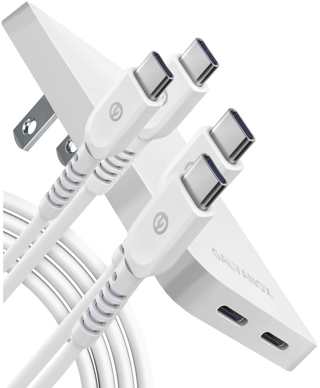 Galvanox Dual USB-C Wall Charger for iPhone 15 Fast Charging (20W) Ultra Slim Multi Port Power Adapter [0.48