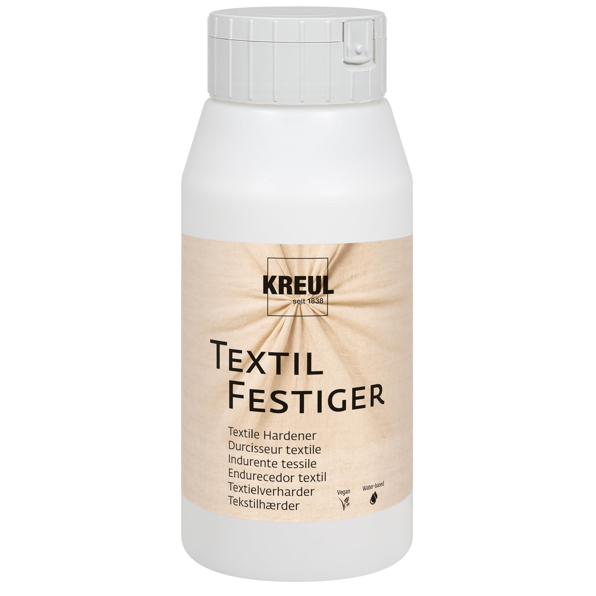 Kreul 70151 - Deco Solidifier, 750 ml Plastic Bottle, Shaping, Air-Drying Water Based Strengthener for Hardening Textiles, Silk, Leather and Natural Papers
