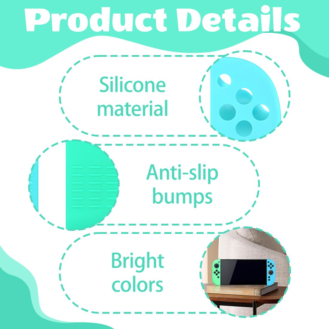 Quesuc 1 Paio Custodia Protettiva Per Nintendo Switch 2 Custodia In Silicone Custodia Per Sinistra Destra Antiscivolo Guscio Protettivo Per Nintendo Switch 2 Blu Verd - 4