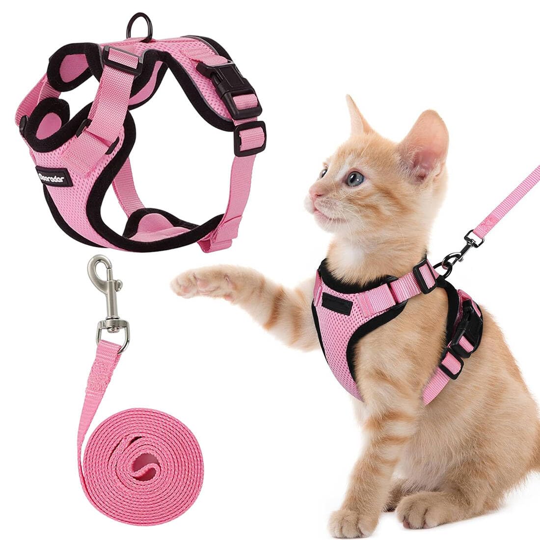 Arnes Para Gatos, Chaleco Ajustable Antiescape Con Correa 150Cm, Tela De Malla Suave Transpirable, Tamaño Xs Color Rosa, 1 Unidad Para Pasear Y Entrenar