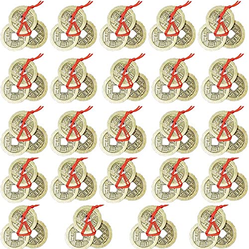 EasyBravo 24 Sets Fortune Coins Feng Shui Coins with Red String for Wealth and Success, 72 Coins
