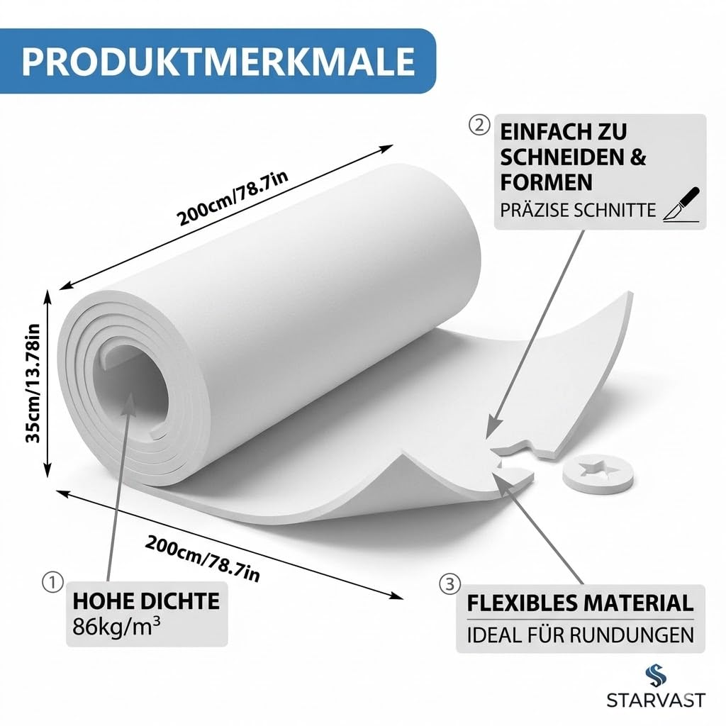 STARVAST Lot de 2 plaques de mousse EVA blanches de 5 mm - Pour cosplay - 35,5 x 200 cm - Haute densité - 86 kg/m3 - Pour artisanat, costume, projet de bricolage (5 mm blanc)