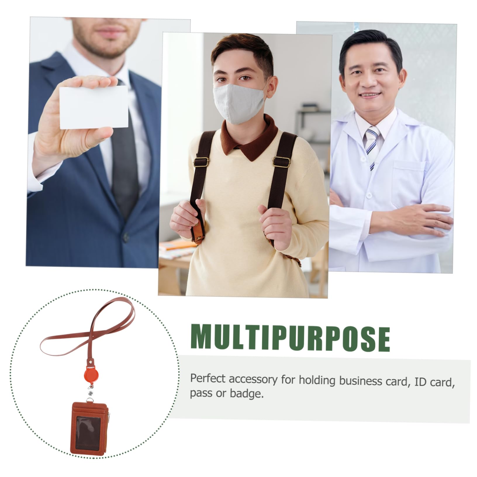 NUOBESTY Porta Biglietti Da Visita Verticale Da 3 Pezzi Con Finestra E Clip Girevole Porta Badge in Pelle Pu