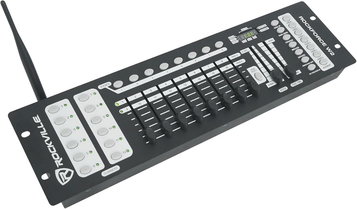 Rockville Battery PAR 6RF Bundle: (12) Rechargeable RGBWA+UV Wireless DMX LED Lights with RF Remotes, ROCKFORCE W2 192-Channel Wireless DMX Lighting Controller, 13-Items