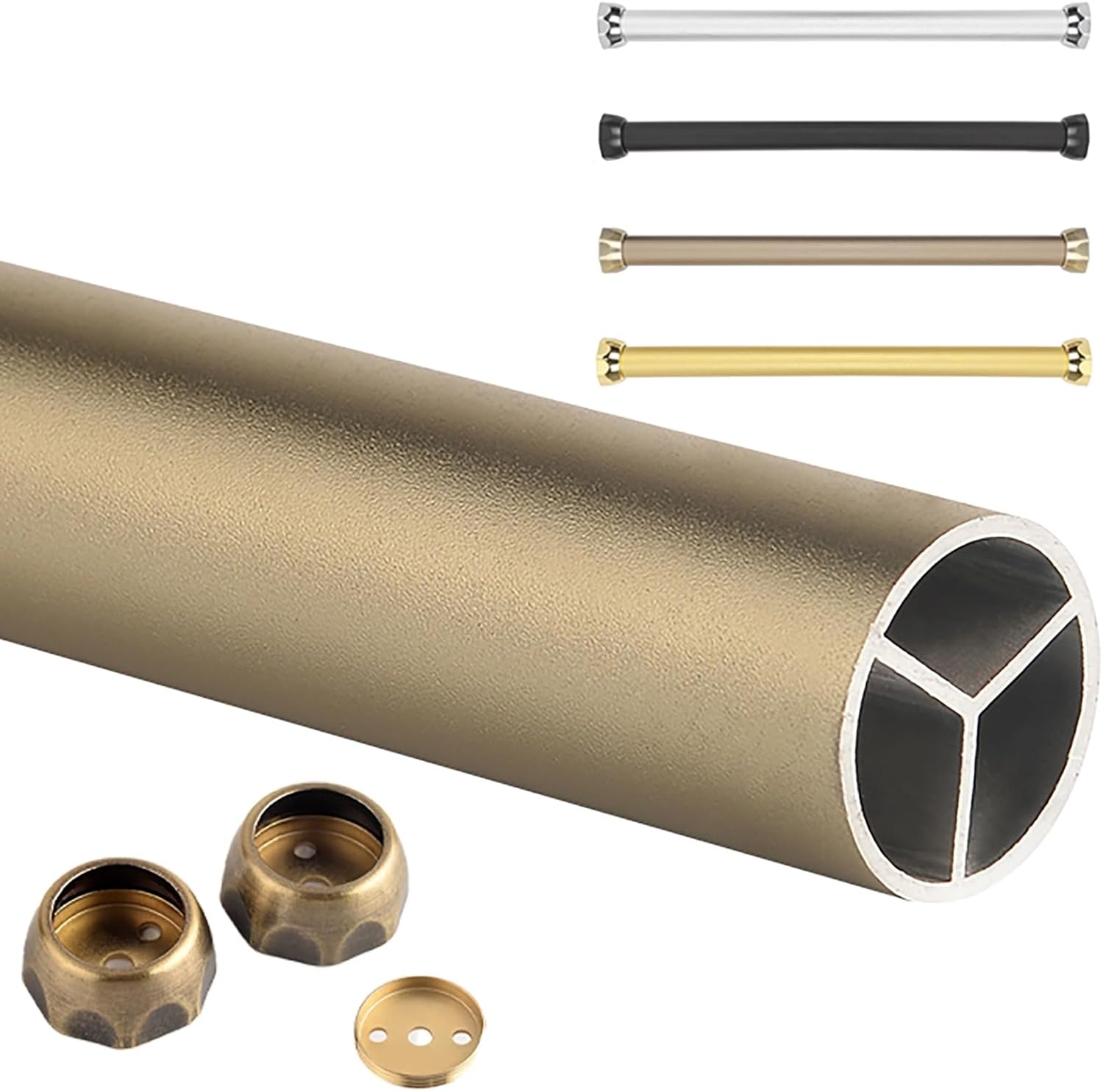 ZIMGOD Closet Rod Heavy Duty Wardrobe Pole with Flange Base, Aluminum Alloy Closet Rod Custom Cut to Size, Clothing Hanging Rack for Laundry Room Balcony(Champagne,140(55 1/8"))