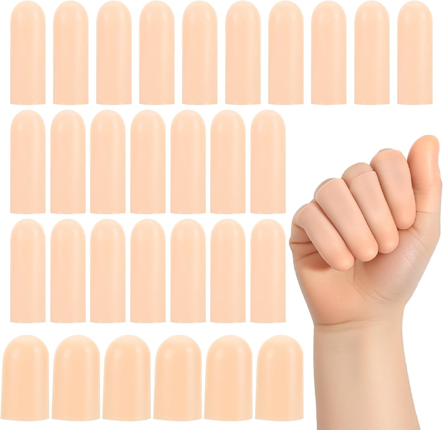 30 PCS Gel Finger Cots, 2 Size Gel Finger Protectors Reusable Thumb Protector Soft Fingers Covers Silicone Fingertips Protection Fingertip Bandages for Fingers Pain Relief, Nude