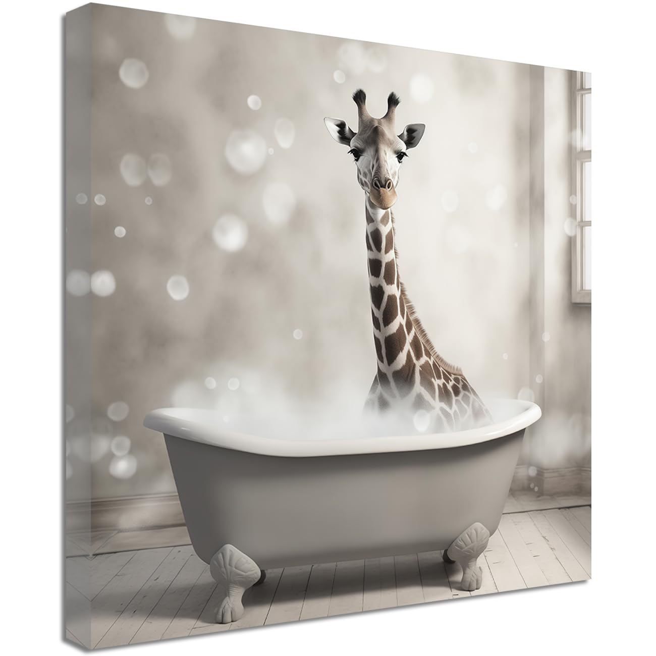 LMYSXAOZ Bathroom Animal Canvas Wall Art Cute Giraffe in Bubble Bathtub Painting Prints Funny Pictures (Giraffe,20.00" x 20.00")