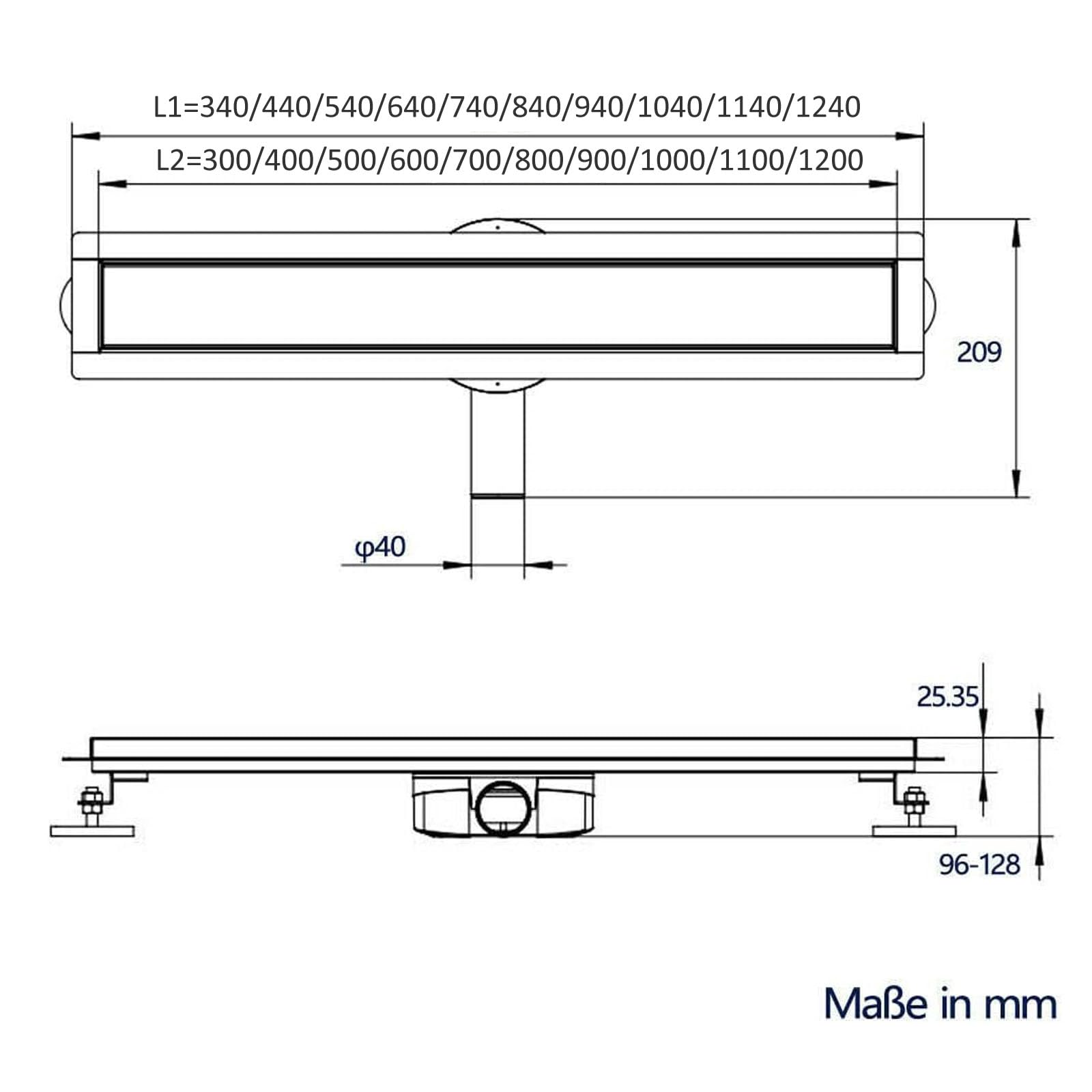 Canalina per doccia, 80 cm, piastrellabile, in acciaio inox a 360 gradi, set completo di scarico per doccia, sifone extra piatto, con antiodore e filtro per capelli, scarico doccia