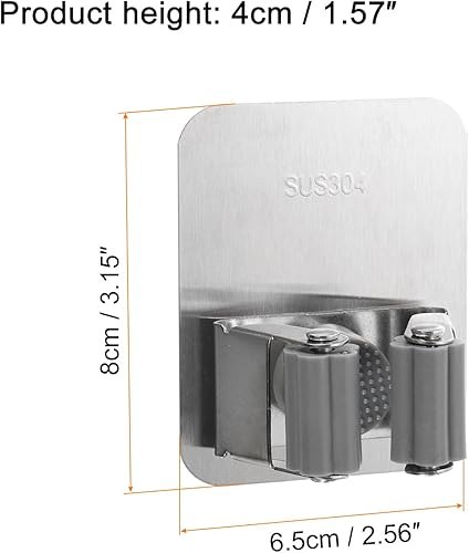 Miniatura 7 de uxcell 4pcs Mop Broom Holder Wall Mount, 304 Stainless Steel Mop Holder Self Adhesive Broom Hanger with Screws, Suitable for Bathroom, Laundry Room,