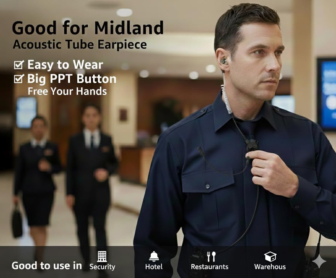 earpiece for midland walkie talkies with mic security headsets for gxt1000vp4 lxt500vp3 gxt1050vp4 gxt1000xb (2packs)