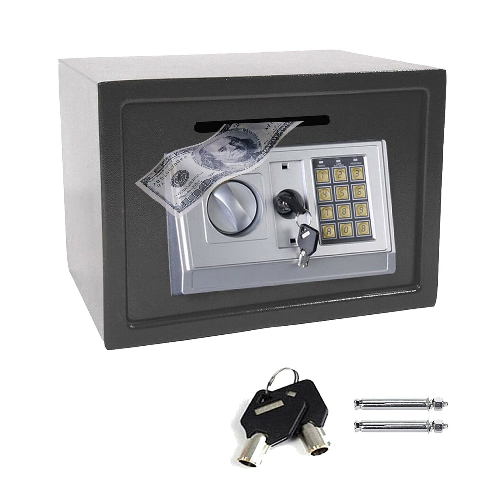 Jupitor White; Black; Gray Security Safe 16L Electronic Home Mini Box Secure With Deposit Slot & Pin Code Password 2 Emergency Keys Lockable, Wall Mounted Documents, Money - Collection 14''X 10''X 10'' Grey
