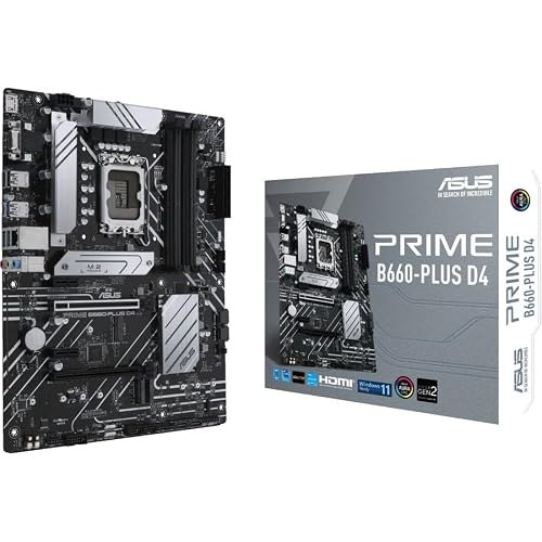 ASUS Carte mère ATX Prime B660-PLUS D4 LGA 1700 (Intel 12e génération) (PCIe 4.0, DDR4, 3xM.2, LAN 2,5 Go, USB 3.2 Gen 2x2 Type-C, USB 3.2 Gen 1 Type-C, Prise en Charge Thunderbolt 4), 128 GB
